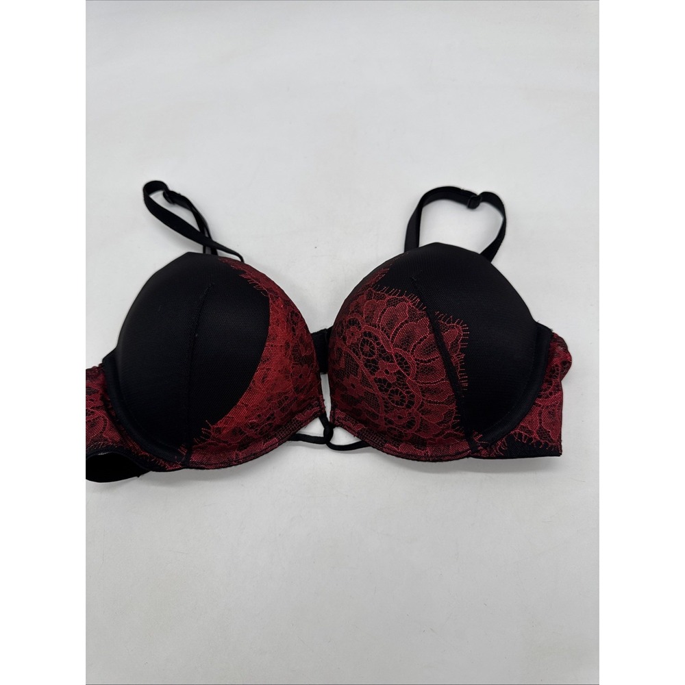 Victoria's Secret 34A Bombshell Bra Plunge Black With Red Lace